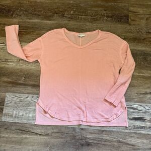 Vintage America Pink V-Neck Waffle Knit Long Sleeve Shirt Size Large